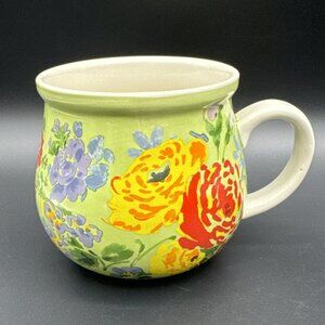 Pioneer Woman Potbelly Green Garden Meadow Floral Stoneware Mug  RARE